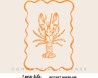 Linea di aragosta PNG, Clipart di spiaggia, Design di sublimazione estiva, Linea di spiaggia Clipart, Design POD, File PNG, Sublimazione Png