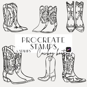 Cowboy Boots Procreate Stempel Brushes, Line Art, Stempel für Einladungen, Line Art Zeichnung, Poster Maker, Cowgirl Stempel, kommerzielle Lizenz