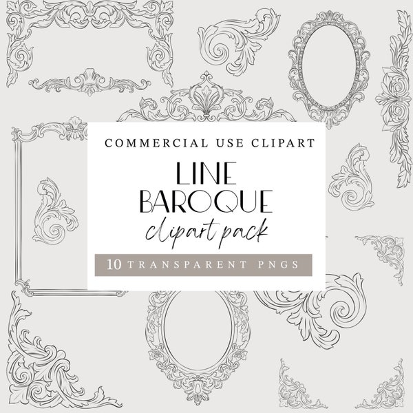 Baroque Line Clipart Set, Baroque Png, Transparent PNG, Png Clipart, 300 dpi, Baroque PNG, Wedding Clipart, Invitations Clipart,