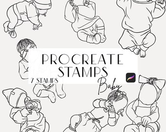 Baby Line Procreate Stamp Brushes, Line Art, Stamp for Invitations, Line Drawing, Poster Maker, Newborn, Commercial License