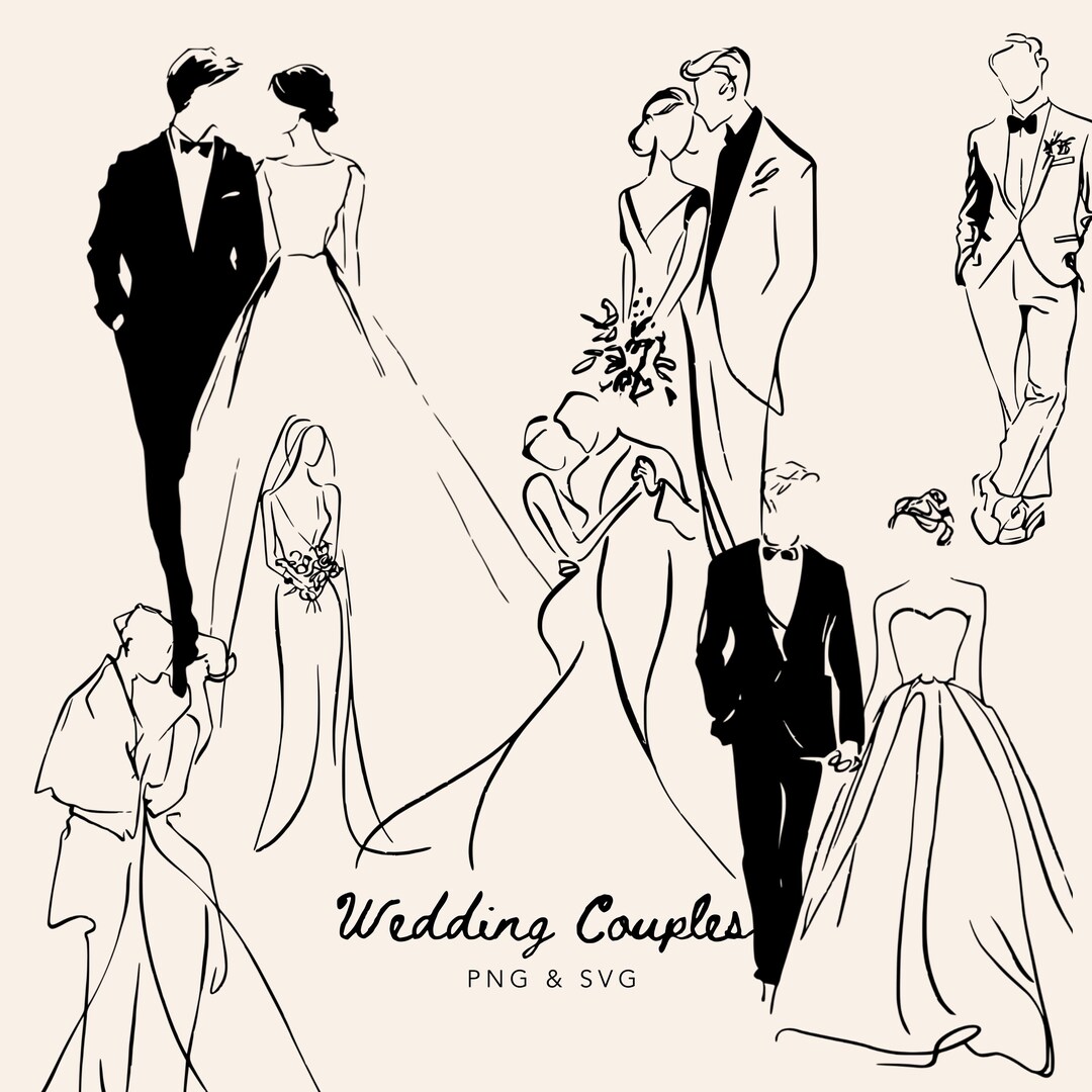 Hand Drawn Wedding Couple Whimsical SVG & PNG - Etsy