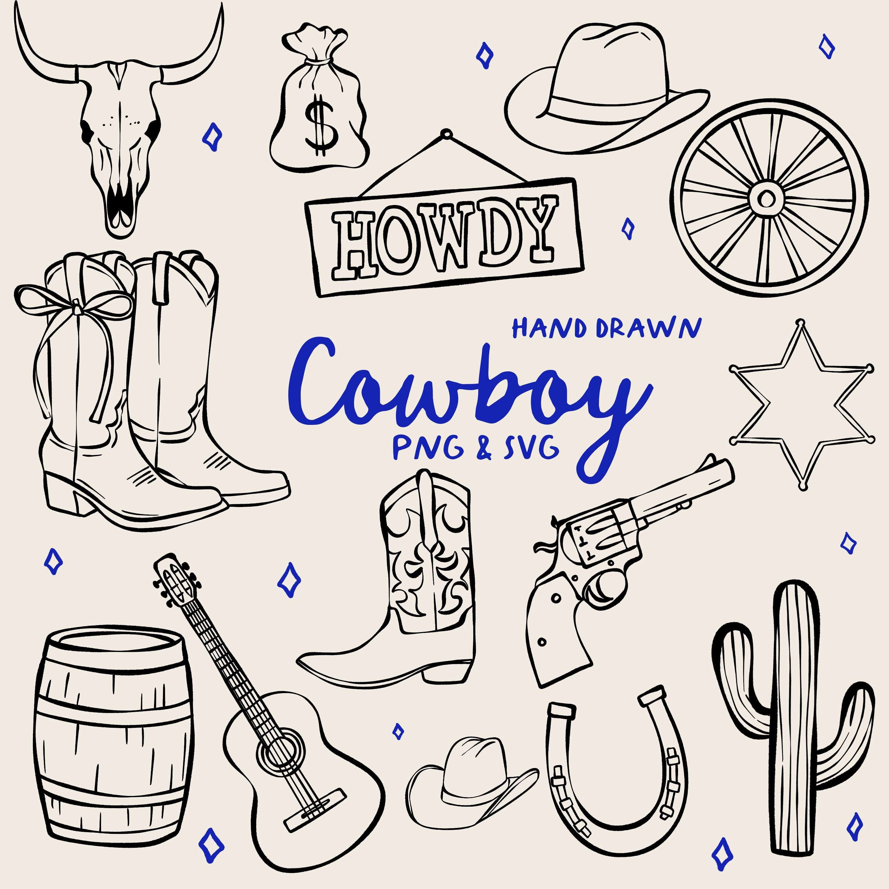 Hand drawn Cowboy Illustration Clipart Set, Cowboy Png / Svg, Transparent PNG, Png Clipart, Whimsical Western PNG, Western Clipart