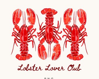 Lagosta retrô PNG, Clipart de pescador, Design de camiseta de verão (Download digital)