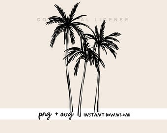 Hand Drawn Palm Tree Line Art, Tropical PNG SVG (Digital Download)