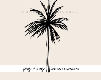 Palm Tree Line Art, Tropical Beach Drawing (PNG, SVG Digital Download)