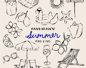 Handgezeichnete Sommer Clipart Set, PNG SVG (Digitaler Download)