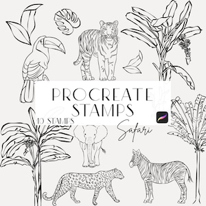 Safari Procreate Stempel, Pinselstriche, Line Art, Stempel für Einladungen, Linie Zeichnung, Poster Maker, Safari Stempel, Kommerzielle Lizenz