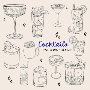 Cocktail Clipart, Cocktail PNG / SVG, Segno di bevanda firmata svg, Immagini di bevande per matrimoni, Licenza commerciale, Cocktail SVG, Clipart per matrimoni