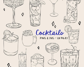 Cocktail Clipart, Signature Drink PNG SVG (Commercial License)
