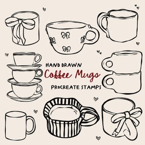 Pinceles para sellos de Procreate para tazas de café, arte lineal, sellos para invitaciones, dibujo lineal, tazas de Procreate, sellos de café, licencia comercial