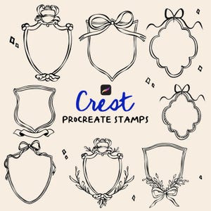Pinceles para sellos Whimsical Crest Procreate, arte lineal, sello para invitaciones, dibujo lineal, borde Procreate, sello de borde, licencia comercial