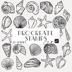 Muscheln Procreate Stempel Pinsel, Line Art, Stempel für Einladungen, Linienzeichnung, Poster Maker, Stempel, inklusive kommerzieller Lizenz