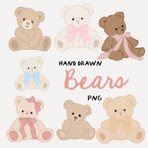 Ensemble dessiné à la main Coquette ours Illustration Clipart, ours bébé Png, PNG Transparent, Clipart Png, 300 dpi, ours PNG, Clipart nouveau-né