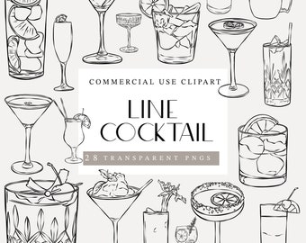 Cocktail Clipart, Cocktails PNG, Signature Drink Sign, Wedding Drink Images, Line Art, Commercial License, Line Drinks, Wedding Clipart