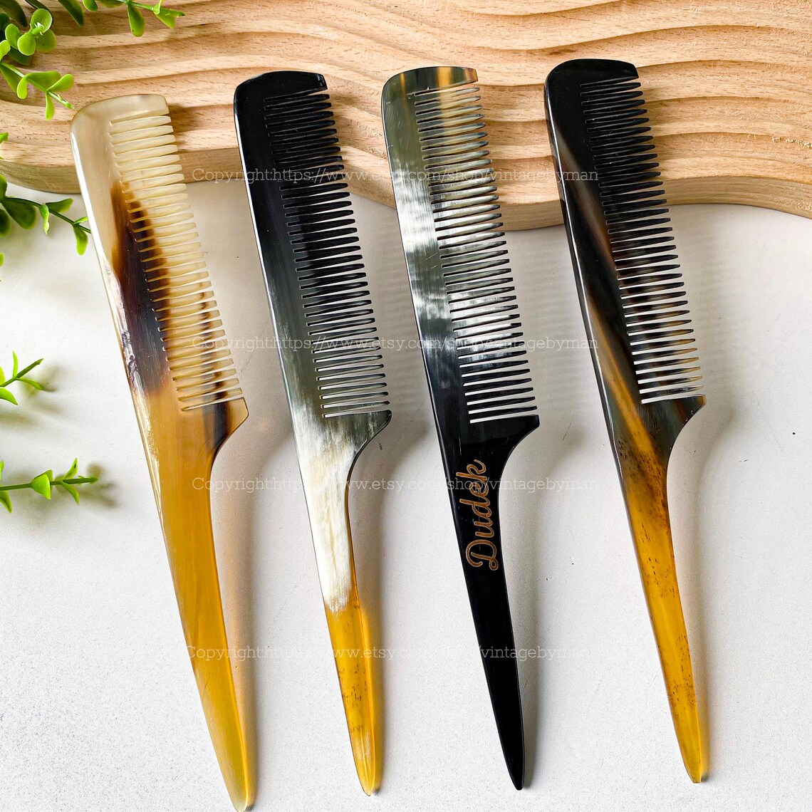 Middle Comb Handmade Mouse Tail Natural Buffalo Horn Comb, Eco-friendly Pocket Comb ...