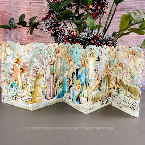 Tarjeta de felicitación en zigzag con escena de la natividad y copos de nieve, tarjeta navideña, tarjeta festiva, tarjeta de agradecimiento de cumpleaños, tarjeta sorpresa emergente, regalo para Navidad