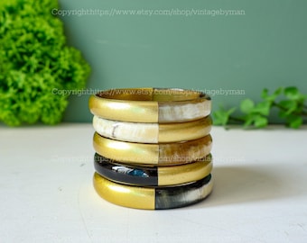 Bracciale in corno di bufalo naturale laccato oro, braccialetti in corno da 1 cm, polsino largo, bracciale in corno, bracciale boho, gioielli in corno di bufalo, regalo per lei