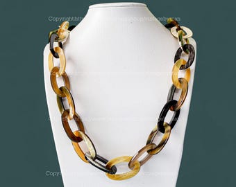 Natural Buffalo Horn Chain Link Necklace, Tribal Jewelry, Horn Necklace, Horn Jewelry, Chunky Necklace, Boho Necklace, Ethnic Necklace