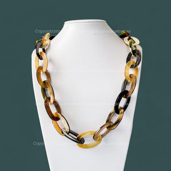 Collier à maillons en corne de buffle naturelle, bijoux tribaux, collier en corne, bijoux en corne, gros collier, collier bohème, collier ethnique