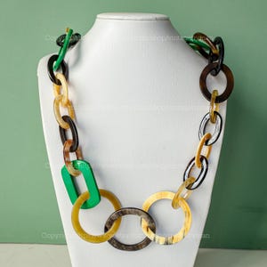Natural Buffalo Horn Lacquer Necklace, Lacquer Pendant, Chain Link Necklace, Chunky Necklace, Boho Necklace, Ethnic Necklace for her N11
