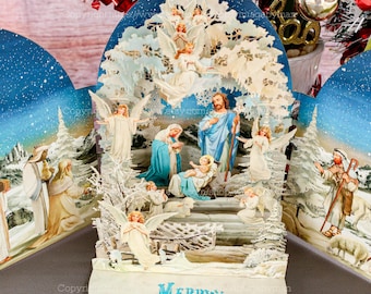 Carte de voeux pop-up 3D crèche Carte de Noël flocons de neige Carte des Fêtes Carte de remerciement d'anniversaire Carte pop-up surprise Carte Jésus-Christ