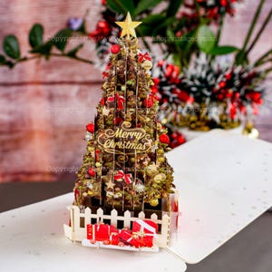 RED TREE 3D Pop-Up Greeting Card Christmas Card Holiday Card Birthday Thank You Card Surprise Pop Up Card Gift for kid Love Gift and Decor