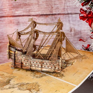 STARY STATEK 3D Pop-Up Kartka z Pozdrowieniami Vintage Statek Kartka Bożonarodzeniowa Karta Świąteczna Karta Urodzinowa Podziękowanie Niespodzianka Pop-Up Karta Wspaniały Prezent