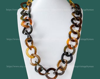 Horn Chain Link Necklace Natural Buffalo Horn Necklace, Tribal Jewelry, Horn Jewelry, Chunky Necklace, Boho Necklace, Ethnic Necklace N17