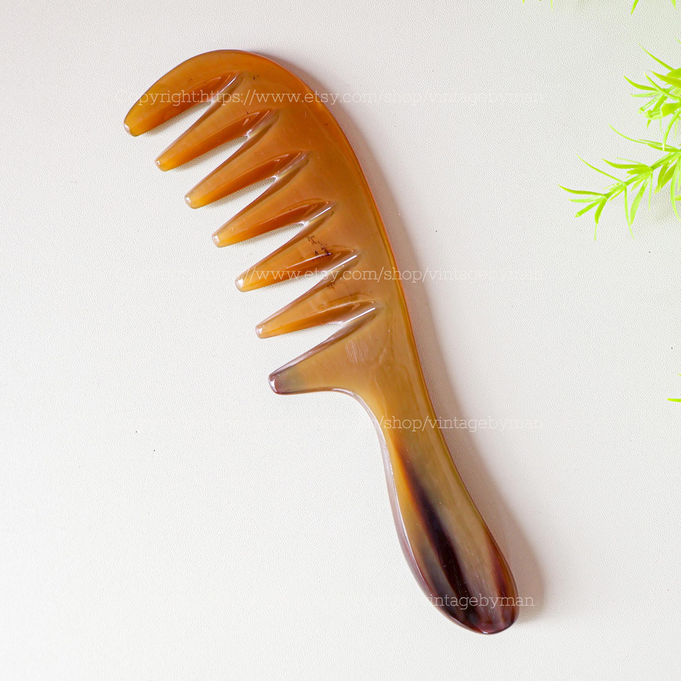 Middle Comb Handcraft Wide Teeth Natural Buffalo Horn Comb, Eco-friendly Pocket ...