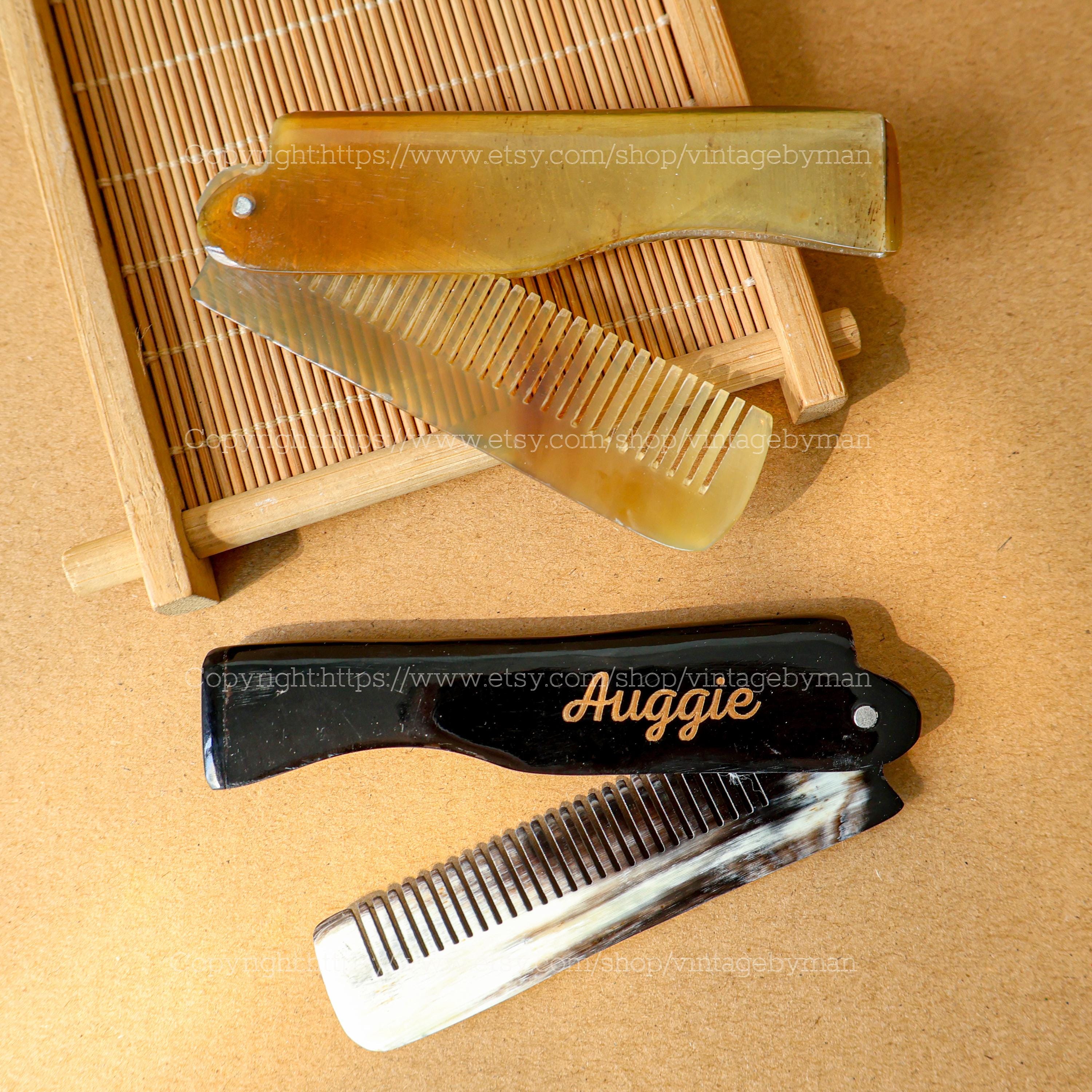 Middle Comb FLOWER CARVING Natural Buffalo Horn Comb, Handmade Pocket Comb Folding ...