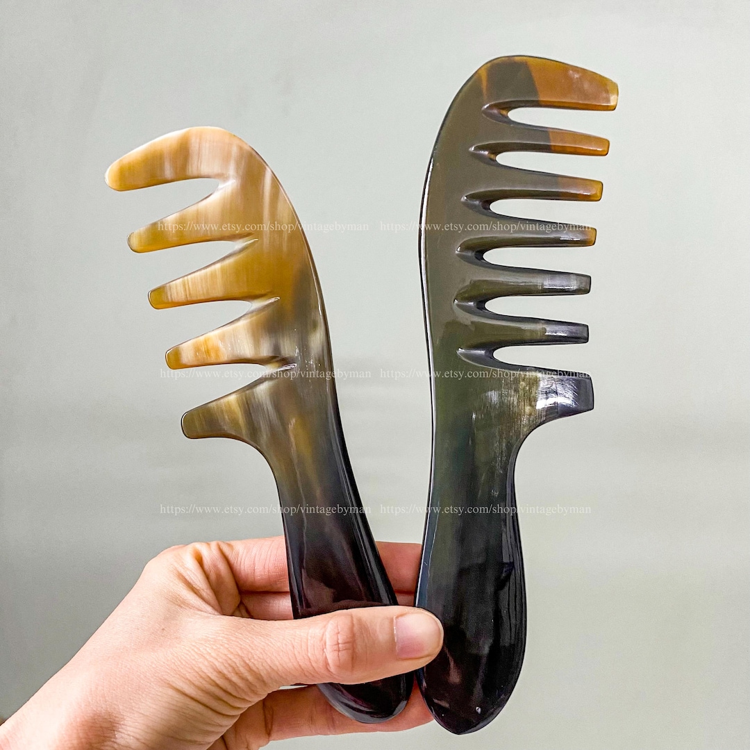 Middle Comb 5-7 Wide Teeth Natural Buffalo Horn Comb, Anti-static Middle Ages ...