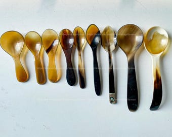 13 Styles Personalized Genuine Natural Buffalo Spoon Horn Tea Caddy Spoon Serving Spoon Horn Baby Spoon Cutlery Health Safety Gift for Kid