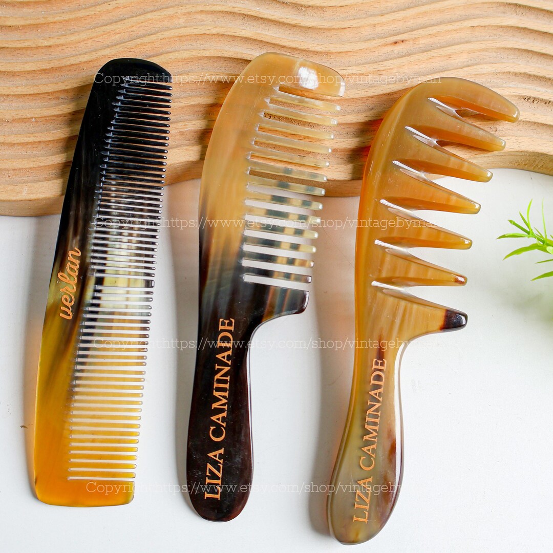 Middle Comb Handcraft Wide Teeth Natural Buffalo Horn Comb, Eco-friendly Pocket ...