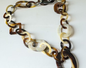 Natural Buffalo Horn Necklace, Horn Jewelry, Horn Necklace, Chunky Necklace, Boho Necklace, Ethnic Chain Link Necklace, Gift for Mom N14
