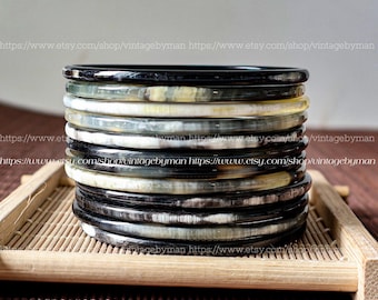 Natural Buffalo Horn Bracelet, Real Horn Bangles, LUCKY Horn Bracelet Set, Boho Bracelet, Buffalo Horn Jewelry, Gift for her B10