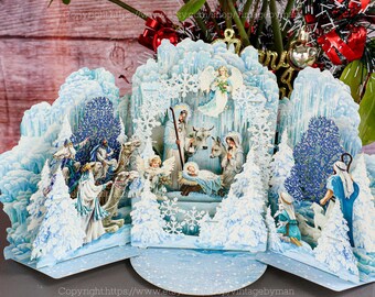 Carte de voeux pop-up 3D de la Nativité au pays des merveilles d'hiver Carte de Noël fantaisiste Carte des Fêtes Carte de flocons de neige d'anniversaire Merci