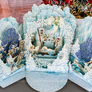 Cartão de felicitações pop-up 3D da natividade do país das maravilhas do inverno, flocos de neve, cartão de natal, cartão de feriado, aniversário, obrigado, cartão caprichoso, surpresa pop-up