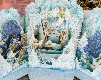 Carte de voeux pop-up 3D La Nativité au pays des merveilles de l'hiver Carte de Noël flocons de neige Carte de vœux Anniversaire Merci Carte fantaisiste Surprise