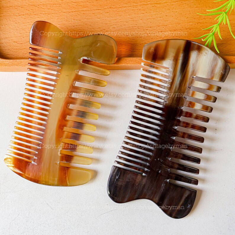 Handmade Two Teeth Natural Buffalo Horn Comb, Eco-friendly Pocket Comb ...
