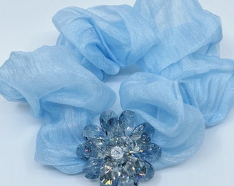 Blumen Haargummi Pferdeschwanz Halter Luxuriöse Scrunchie mit Swarovski Kristall