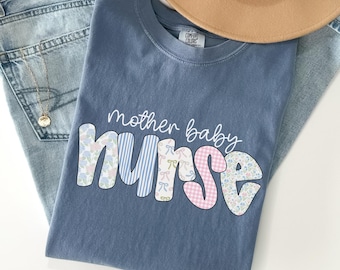 Mother Baby Nurse Comfort Colors® Shirt Floral Mother Baby Unit T-Shirt Postpartum Nurse Shirt Coquette Bow Mother Baby Nurse Gift MBU Nurse
