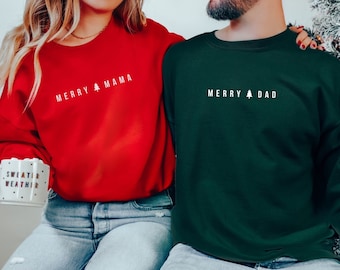 Matching Mom and Dad Christmas Sweatshirt, New Mom and Dad Christmas Shirt, Christmas Pregnancy Announcement Sweater, Dad Mama Holiday Shirt