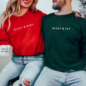 Matching Mom and Dad Christmas Sweatshirt, New Mom and Dad Christmas Shirt, Christmas Pregnancy Announcement Sweater, Dad Mama Holiday Shirt