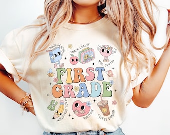 Custom First Grade Teacher Comfort Colors Shirt, Personalized 1st Grade Teacher, First Grade Team Tshirts, Back to School Teacher Gifts