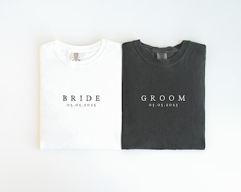 Custom Bride and Groom Comfort Colors® Shirt, Bridal Party Shirts, Bridesmaid Shirts, Bachelorette Party Shirts, Bride and Groom To Be Gifts