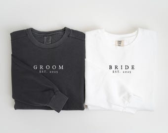 Custom Bride and Groom Comfort Colors Sweatshirt, Personalized Engagement Gift, Future Mr and Mrs, Matching Bride Groom Shirts, Bride To Be