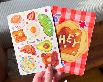 Brunch Postkarten Set A6 · 2er Karten Set · Bunte Frühstück Illustration · Geschenk für Brunch Liebhaber · Deko Karte zum Verschicken