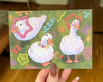Goose Postcard A6 • Colorful Illustration Card • Decorative Goose Design • Textured Paper Look • Matte Finish Postcard