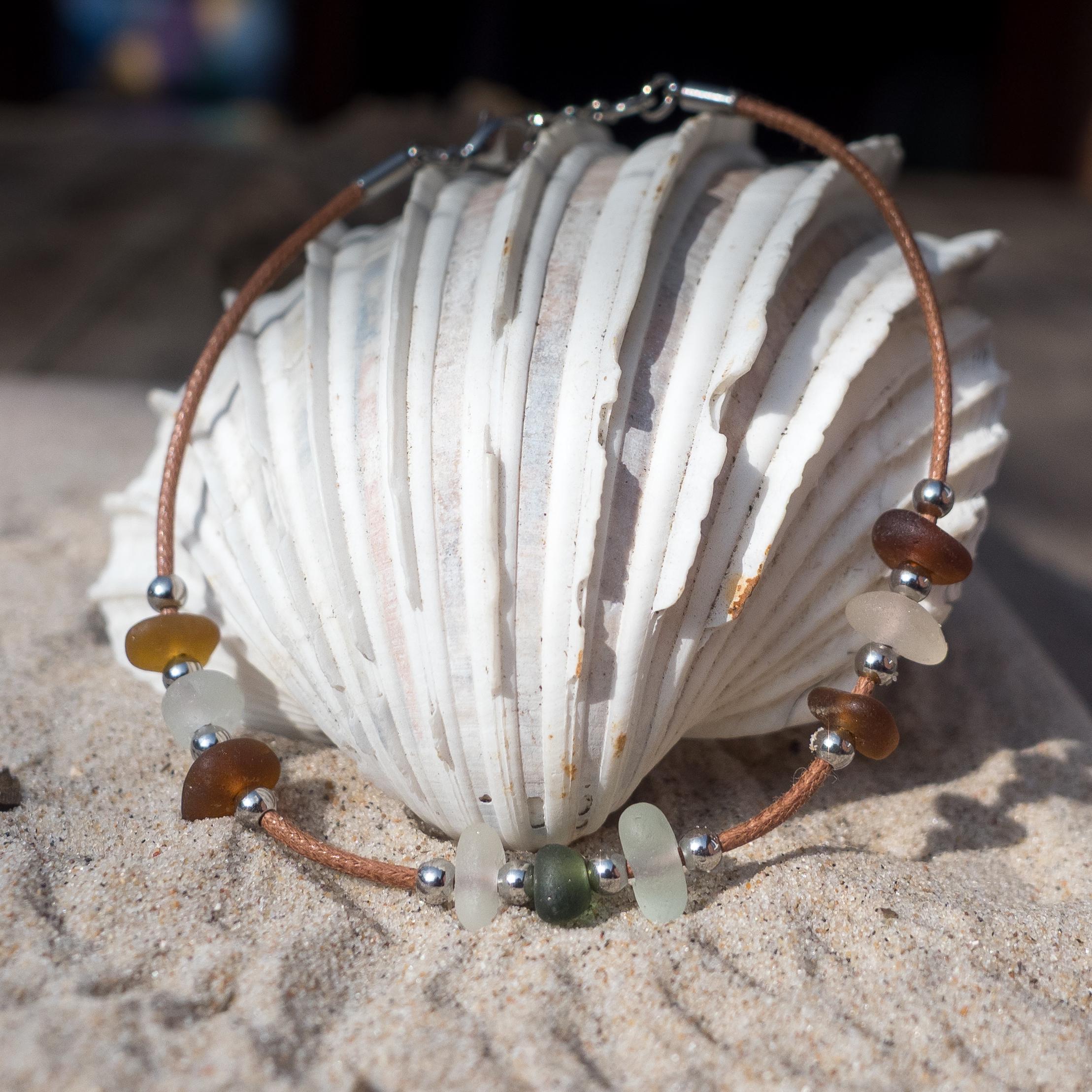 Sea glass anklet "play of colors" with lobster clasp