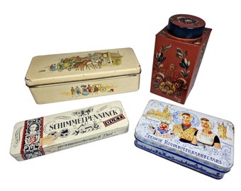 Vintage tins, Set of 4 Dutch tin boxes, metal tin collection, Made in Holland, vintage tea box, Vintage Cigar Tin